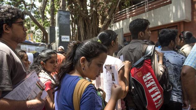 Students preparing for CET Exams outside Lords Universal College, Goregaon in Mumbai, India.(HT Representative Photo)