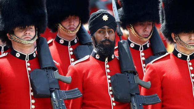 Guardsman Charanpreet Singh Lall of the Coldstream Guards became the first soldier to wear a turban during the Trooping the Colour parade in central London, Britain, in June 2018.(Reuters File Photo)