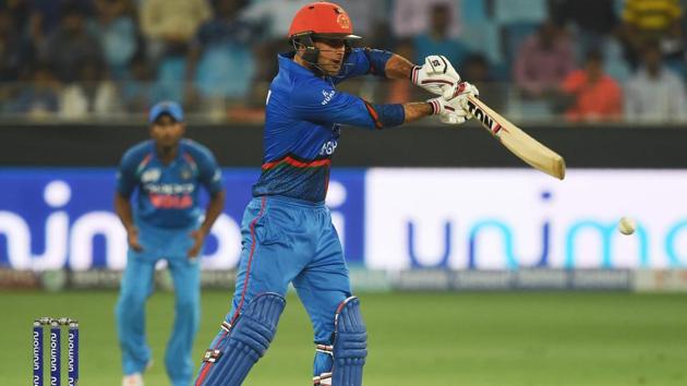 Afghan batsman Mohammad Nabi plays a shot during the one day international (ODI) Asia Cup cricket match between Afghanistan and India. (AFP)