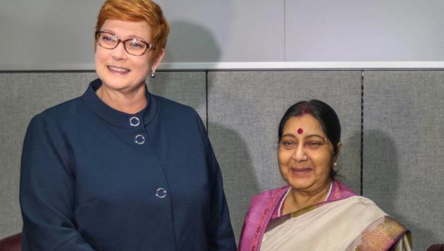 External affairs minister Sushma Swaraj with her Australian counterpart Marise Payne during a bilateral meeting on the sidelines of the UN General Assembly, on Monday. (PTI) External affairs minister Sushma Swaraj with her Australian counterpart Marise Payne during a bilateral meeting on the sidelines of the UN General Assembly, on Monday. (PTI)