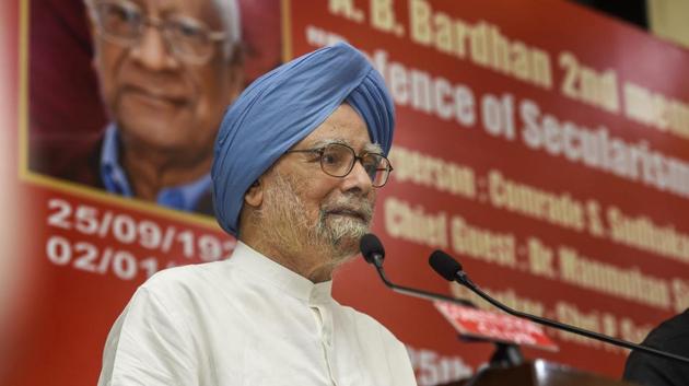 Former prime minister Manmohan Singh delivers the 'A B Bardhan Memorial Lecture' in New Delhi on September 25. (AP Photo) Former prime minister Manmohan Singh delivers the 'A B Bardhan Memorial Lecture' in New Delhi on September 25. (AP Photo)