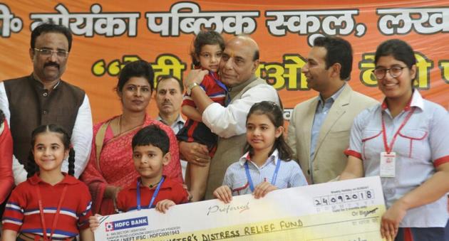 Union home minister Rajnath Singh at a function organised at GD Goenka Public School in Lucknow. (Deepak Gupta/HT Photo) Union home minister Rajnath Singh at a function organised at GD Goenka Public School in Lucknow. (Deepak Gupta/HT Photo)