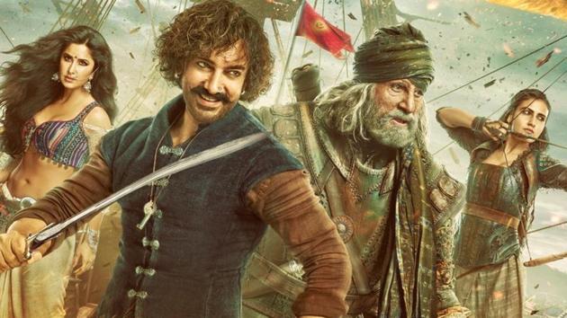 Aamir Khan, Amitabh Bachchan, Katrina Kaif and Fatima Sana Shaikh in the Thugs of Hindostan poster.