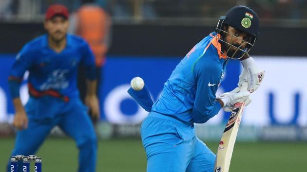 KL Rahul plays a shot during his knock of 60 against Afghanistan on Tuesday. (AFP) KL Rahul plays a shot during his knock of 60 against Afghanistan on Tuesday. (AFP)