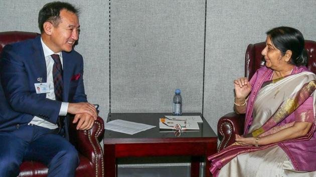 External Affairs Minister Sushma Swaraj during a bilateral meeting with her Mongolian counterpart Tsogtbaatar Damdin, on the sidelines of 73rd UN General Assembly, at the United Nations, Monday, Sept 24, 2018. (PTI) External Affairs Minister Sushma Swaraj during a bilateral meeting with her Mongolian counterpart Tsogtbaatar Damdin, on the sidelines of 73rd UN General Assembly, at the United Nations, Monday, Sept 24, 2018. (PTI)