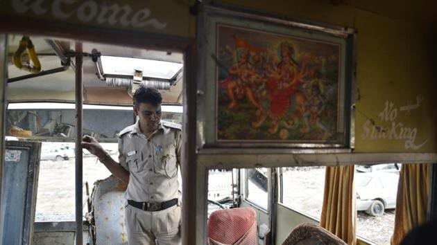 As the country woke up to the news of the gangrape, sporadic protests had started across the city on December 17, 2012. Everyone wanted the bus set on fire and destroyed, so it was secretly taken and parked with many other buses near Thyagaraj Stadium. It was there that forensic experts inspected the bus to collect fingerprints that would later match those of the six men. (Sanchit Khanna / HT Archive) As the country woke up to the news of the gangrape, sporadic protests had started across the city on December 17, 2012. Everyone wanted the bus set on fire and destroyed, so it was secretly taken and parked with many other buses near Thyagaraj Stadium. It was there that forensic experts inspected the bus to collect fingerprints that would later match those of the six men. (Sanchit Khanna / HT Archive)