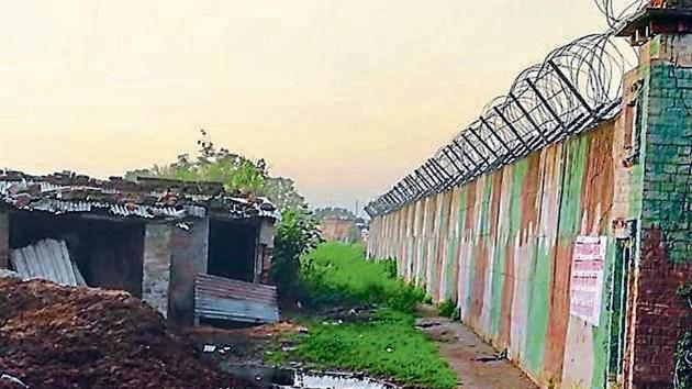An illegal construction just outside the Chandigarh International Airport’s boundary wall in Jagatpura village, Mohali. (HT File) An illegal construction just outside the Chandigarh International Airport’s boundary wall in Jagatpura village, Mohali. (HT File)