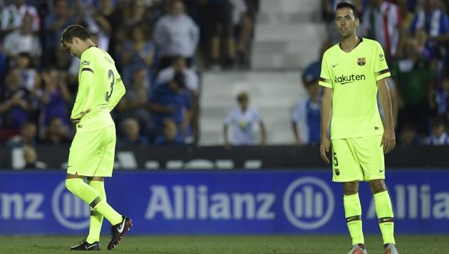 Barcelona's Spanish defender Gerard Pique (L) and Barcelona's Spanish midfielder Sergio Busquets react to Leganes' second goal (AFP) Barcelona's Spanish defender Gerard Pique (L) and Barcelona's Spanish midfielder Sergio Busquets react to Leganes' second goal (AFP)