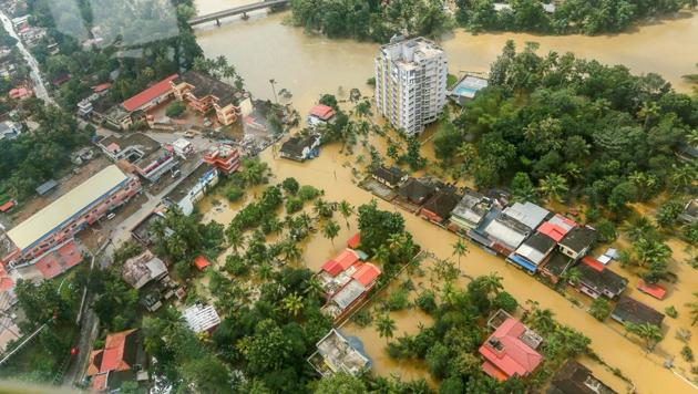Flood affected areas of Chengannur seen from a Indian Navy helicopter, at Alappuzha district of the Kerala on August 19, 2018. (PTI File Photo) Flood affected areas of Chengannur seen from a Indian Navy helicopter, at Alappuzha district of the Kerala on August 19, 2018. (PTI File Photo)