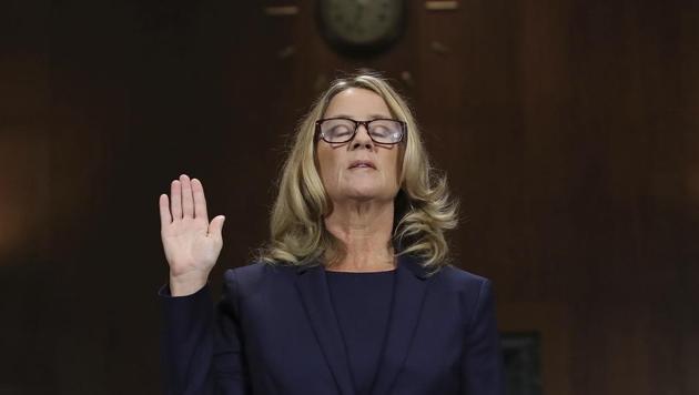 Christine Blasey Ford is sworn in before the Senate Judiciary Committee, Thursday, Sept. 27, 2018 in Washington.(AP) Christine Blasey Ford is sworn in before the Senate Judiciary Committee, Thursday, Sept. 27, 2018 in Washington.(AP)