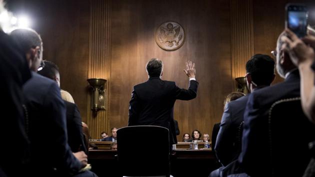 Supreme Court nominee Judge Brett Kavanaugh is sworn in before testifying during the Senate Judiciary Committee, on Capitol Hill in Washington. Supreme Court nominee Judge Brett Kavanaugh is sworn in before testifying during the Senate Judiciary Committee, on Capitol Hill in Washington.