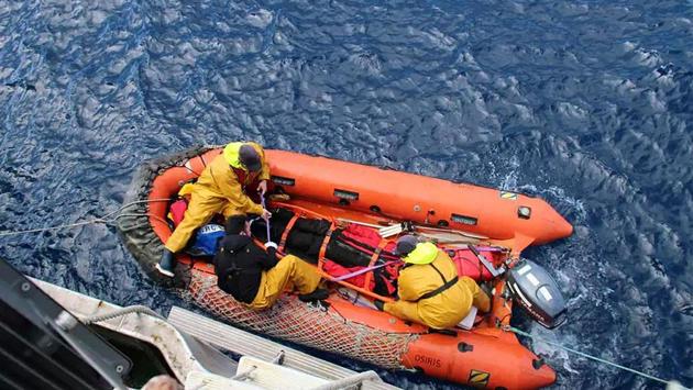 The French fisheries patrol vessel, the FPV Osiris, successfully located and rescued injured Indian sailor Abhilash Tomy in the Indian Ocean. (Australian Maritime Safety Authority / AFP)