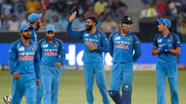 File image of Indian cricketers celebrating a wicket(AFP)