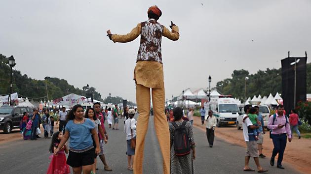 People attend Paryatan Parv, a twenty-day programme organised with the aim of drawing attention to the benefits of tourism in New Delhi, India. (Biplov Bhuyan / HT Photo)