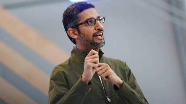 Google CEO Sundar Pichai speaks on stage during the annual Google I/O developers conference in Mountain View, California, May 8, 2018.(REUTERS) Google CEO Sundar Pichai speaks on stage during the annual Google I/O developers conference in Mountain View, California, May 8, 2018.(REUTERS)