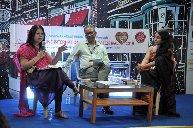 (From left) Journalist Harinder Baweja; Air Commodore Nitin Sathe, and Rachna Bisht, moderator, at Yashada on Saturday, (HT Photo) (From left) Journalist Harinder Baweja; Air Commodore Nitin Sathe, and Rachna Bisht, moderator, at Yashada on Saturday, (HT Photo)
