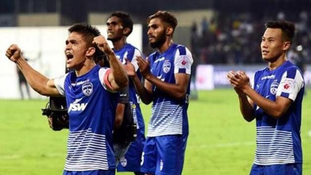 File image of Bengaluru FC players in action during a match. (PTI) File image of Bengaluru FC players in action during a match. (PTI)
