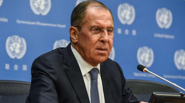 Russian foreign minister Sergey Lavrov holds a press briefing at the United Nations in New York City.(AFP Photo) Russian foreign minister Sergey Lavrov holds a press briefing at the United Nations in New York City.(AFP Photo)