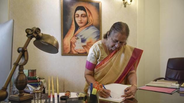 Lok Sabha speaker Sumitra Mahajan was brought up in a modest household.(Burhaan Kinu/HT Photo)