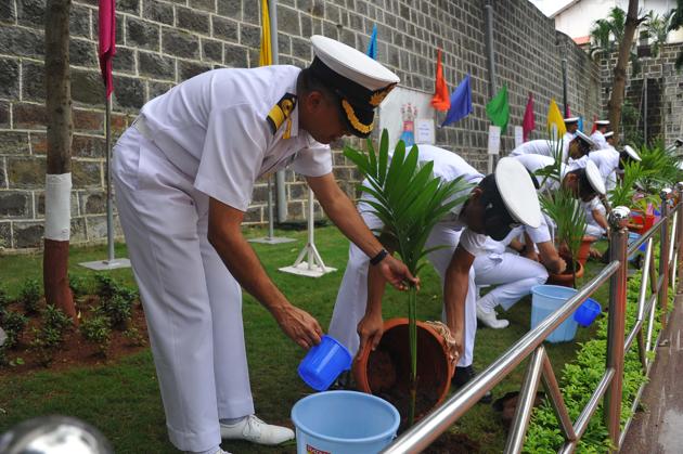 The WNC developed 37.53 acres of green areas and open spaces at their Mumbai headquarters with naval officers having planted 9,880 saplings with a survival rate of 85%.(HT Photo)