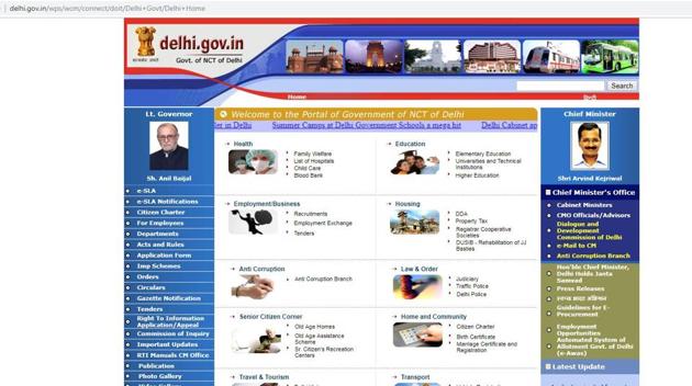 Screenshot of Delhi government website. The Delhi government has asked all heads of departments not to upload documents containing “sensitive” personal information like Aadhaar and mobile numbers on the websites of their respective departments.(Scheenshot)