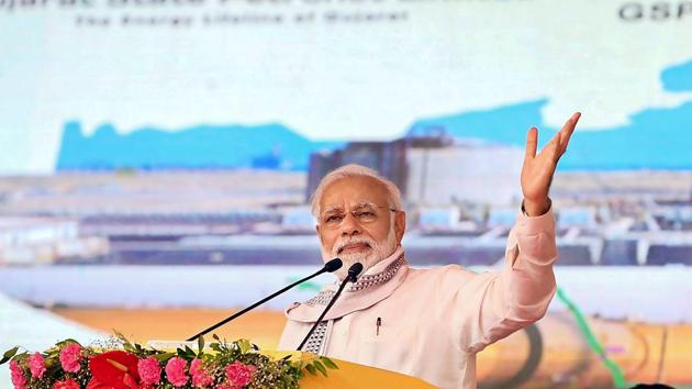 Prime Minister Narendra Modi addresses a public meeting at the inauguration of the Mundra LNG Terminal & Anjar – Mundra Gas Transmission Project, in Anjar on September 30 (PTI Photo) Prime Minister Narendra Modi addresses a public meeting at the inauguration of the Mundra LNG Terminal & Anjar – Mundra Gas Transmission Project, in Anjar on September 30 (PTI Photo)