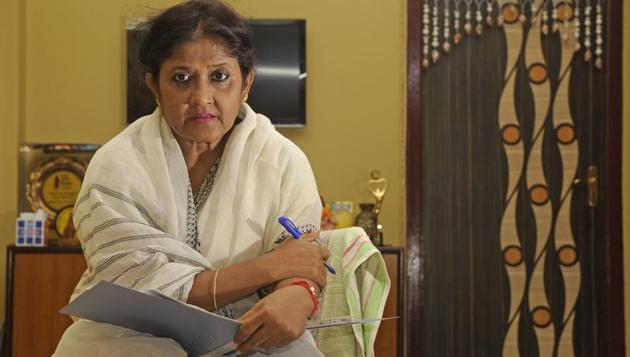 Sita Ghosh, who will play Mamata Banerjee’s role in the play 'Mamata-r dake Delhi chalo' (Mamata beckons, march to Delhi), rehearsing at her Behala residence in Kolkata.