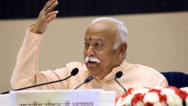 RSS chief Mohan Bhagwat speaks on the last day at the event titled 'Future of Bharat: An RSS perspective', in New Delhi, Wednesday, Sept 19, 2018(PTI)