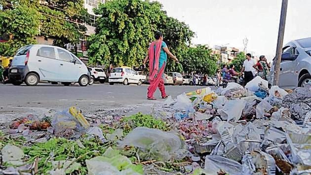 Garbage strewn along the roadside in Sector 45 on Monday. Such heaps are a common sight across Chandigarh. (HT Photo) Garbage strewn along the roadside in Sector 45 on Monday. Such heaps are a common sight across Chandigarh. (HT Photo)
