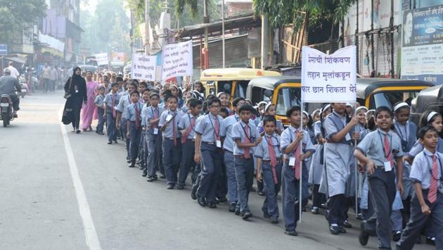 The Jayanti rally of the Maharashtra cosmopolitan education society was flagged off from the Azam campus on Monday. (HT PHOTO)