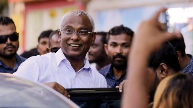 Maldivian president Ibrahim Mohamed Solih arrives at an event with supporters in Male, Maldives, September 24, 2018(REUTERS)