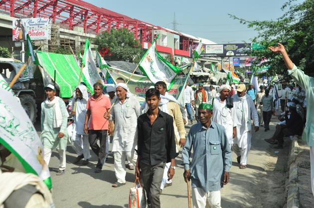 Bharatiya Kisan union farmers seen during the Kisan Kranti Yatra, in Ghaziabad , October 1(Sakib Ali /Hindustan Times)