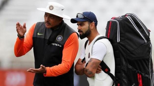 File image of India skipper Virat Kohli (right) with head coach Ravi Shastri.(REUTERS)