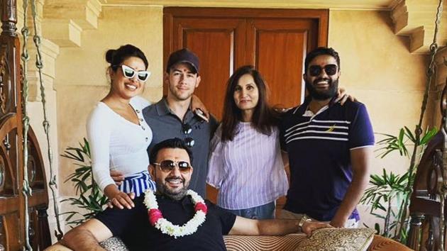 Priyanka Chopra with fiance Nick Jonas and brother Siddharth Chopra in Jodhpur.(Facebook)
