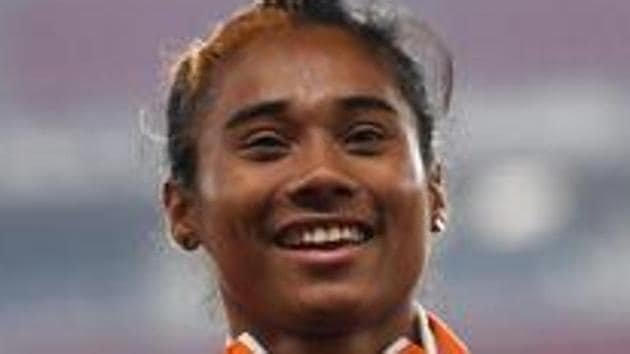 Athlete Hima Das won the gold in 400 m world under-20 championship in July, 2018, the first by an Indian on the track.(AFP)