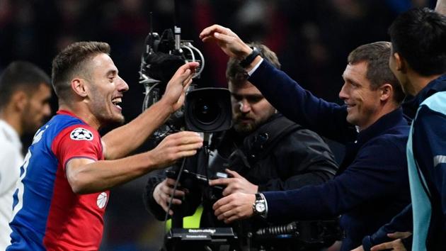 CSKA Moscow's Croatian midfielder Nikola Vlasic celebrates after scoring against Real Madrid.(AFP)