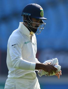 India's Lokesh Rahul walks back to the pavilion after his dismissal during the first day's play of the first Test cricket match between India and West Indies at the Saurashtra Cricket Association stadium in Rajkot. (AFP) India's Lokesh Rahul walks back to the pavilion after his dismissal during the first day's play of the first Test cricket match between India and West Indies at the Saurashtra Cricket Association stadium in Rajkot. (AFP)