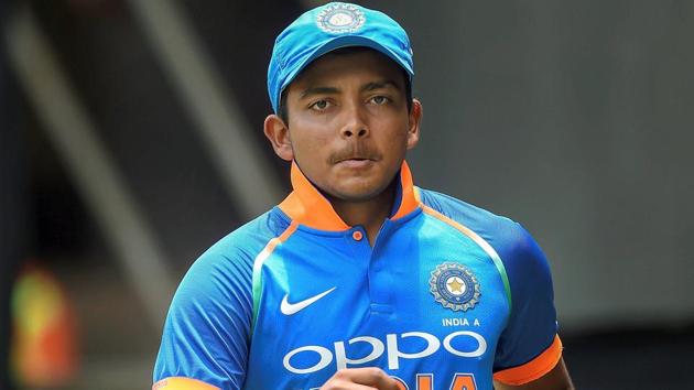 Prithvi Shaw made his debut for India in the first Test against West Indies in Rajkot.(PTI)