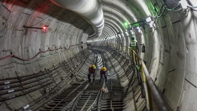 Colaba to SEEPZ via Bandra within minutes? It doesn’t come easy. It has been almost a year since work on this tunnel at Nayanagar in Mahim started. The 51-km tunneling will need 2.8 lakh separate segments. (Kunal Patil / HT Photo) Colaba to SEEPZ via Bandra within minutes? It doesn’t come easy. It has been almost a year since work on this tunnel at Nayanagar in Mahim started. The 51-km tunneling will need 2.8 lakh separate segments. (Kunal Patil / HT Photo)