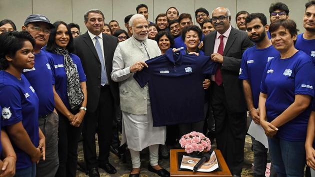 A group of about 40 enthusiasts, who are embarking on a month-long rafting expedition to create awareness on cleaning the River Ganga, met Prime Minister Narendra Modi on Thursday. Underlining the importance of a clean and vibrant Ganga, Modi urged the group to reach out to school children as part of their awareness activities. (PTI)