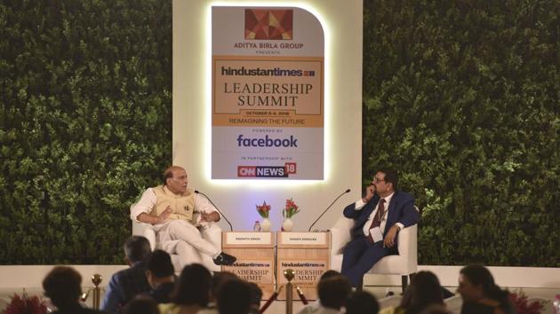 Farmers are the biggest producer and consumer, but not enough has been done to solve their problems, Home Minister Rajnath Singh said in conversation with Shashi Shekhar, Editor-in-Chief, Hindustan. Singh also said that Naxalism is the biggest challenge the nation faces today, adding that nobody should be allowed to promote violence in the country. (Sanchit Khanna / HT Photo)
