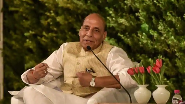 Speaking at the 16th Hindustan Times Leadership Summit, Rajnath Singh called terrorism a “crime against humanity” and said it was not linked to any religion or caste.(HT Photo)