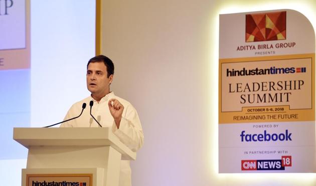 Rahul Gandhi, President, Indian National Congress during the Hindustan Times Leadership Summit, New Delhi, October 5 (Sanchit Khanna/HT PHOTO) Rahul Gandhi, President, Indian National Congress during the Hindustan Times Leadership Summit, New Delhi, October 5 (Sanchit Khanna/HT PHOTO)