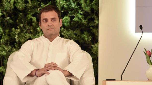 Congress president Rahul Gandhi at the Hindustan Times Leadership Summit at Taj Palace in New Delhi, on October 5, 2018.(Sanchit Khanna/HT Photo)