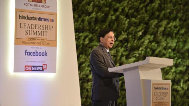 “I am here to speak on the idea of constitutional morality,” Former Chief Justice of India Dipak Misra said at the Hindustan Times Leadership Summit 2018. Justice Misra also said that “as a citizen of India, no one should feel that the constitution is alien to him nor should he ever feel that he is not a part of it.” (Sanchit Khanna / HT Photo)