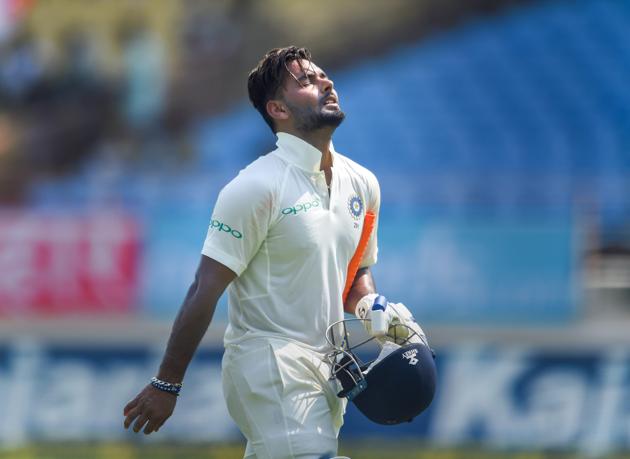 Rajkot: Indian batsman Rishabh Pant leaves the ground after losing his wicket during the first test cricket match played between India and West Indies in Rajkot. (PTI)