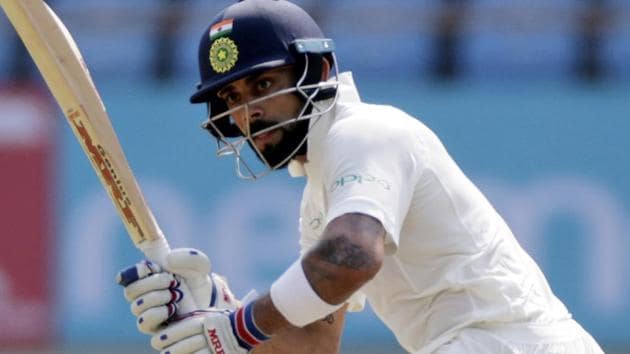 Virat Kohli bats during the second day of the first cricket Test match between India and West Indies in Rajkot.(AP)