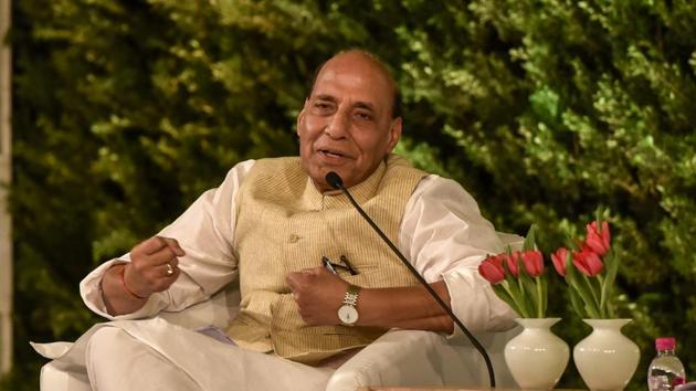 Union minister for home affairs Rajnath Singh speaks at the Hindustan Times Leadership Summit at Taj Palace in New Delhi, on October 5, 2018.(Kunal Patil/HT Photo)