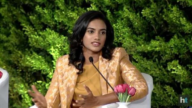 Indian badminton player PV Sindhu speaks at the Hindustan Times Leadership Summit 2018.(HT Photo)