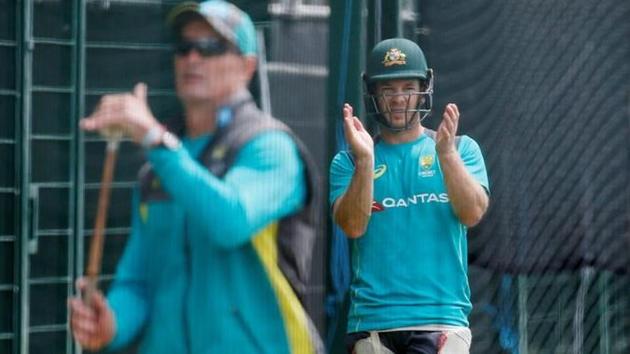 Tim Paine in the nets ahead of the series against Pakistan.(REUTERS)